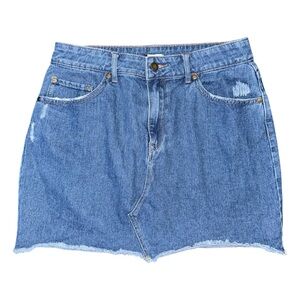 NWT Roxy Icon Denim Mini Skirt Sz Large Medium Wash Blue Raw Hem Retro